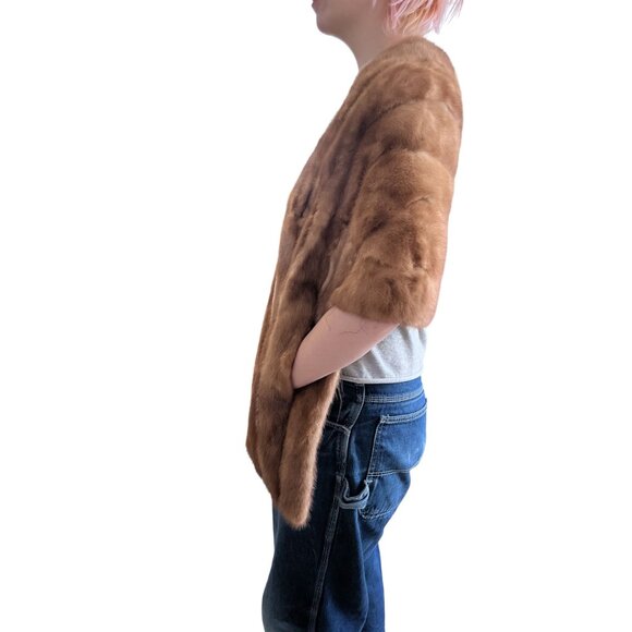 Vintage 1960s Genuine Mink Fur Stole W Side Pockets & Open Drape Front Design - Picture 4 of 9